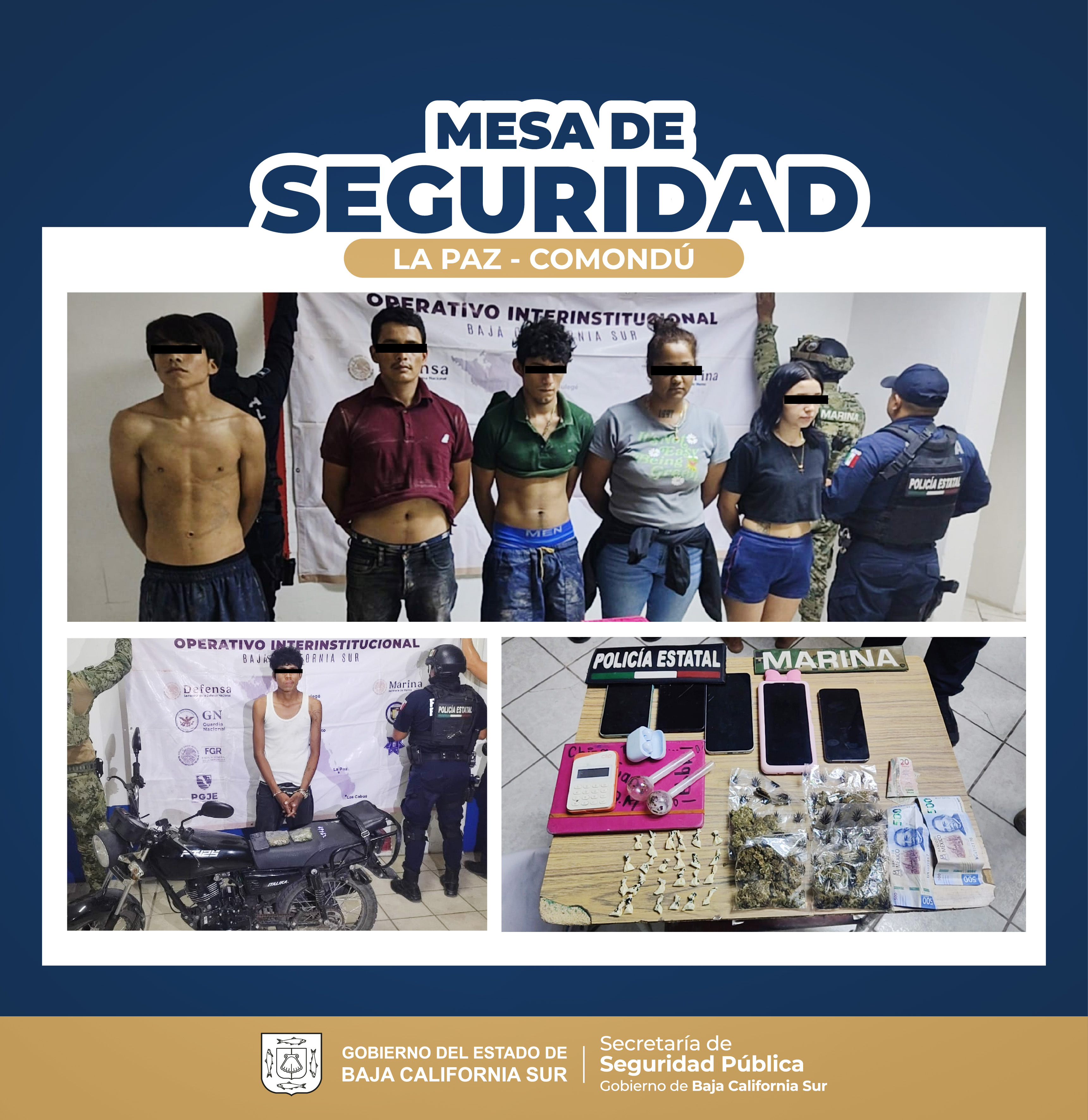 OPERATIVOS DE LA MESA ESTATAL DE SEGURIDAD PERMITEN LA DETENCIÓN DE SIETE PERSONAS POR DELITOS CONTRA LA SALUD